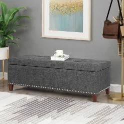 Outlet 👏 Adeco Large Storage Ottoman Bench Rectangular Linen Footrest Footstool 🌟 -Adeco Shop Adeco Large Storage Ottoman Bench Rectangular Linen Footrest Footstool 4