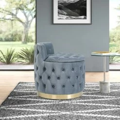 Adeco Shop -Adeco Shop Adeco Living Room Chair with Storage2CUpholstered Button Tufted Barrel Chair with Removable Lid 1