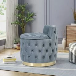 Deals 💯 Adeco Button Tufted Living Room Chair With Storage - 22.4'' L X 22.4'' W X 22.83'' H Grey ⌛