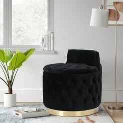 Deals 💯 Adeco Button Tufted Living Room Chair With Storage - 22.4'' L X 22.4'' W X 22.83'' H Grey ⌛ -Adeco Shop Adeco Living Room Chair with Storage2CUpholstered Button Tufted Barrel Chair with Removable Lid 6