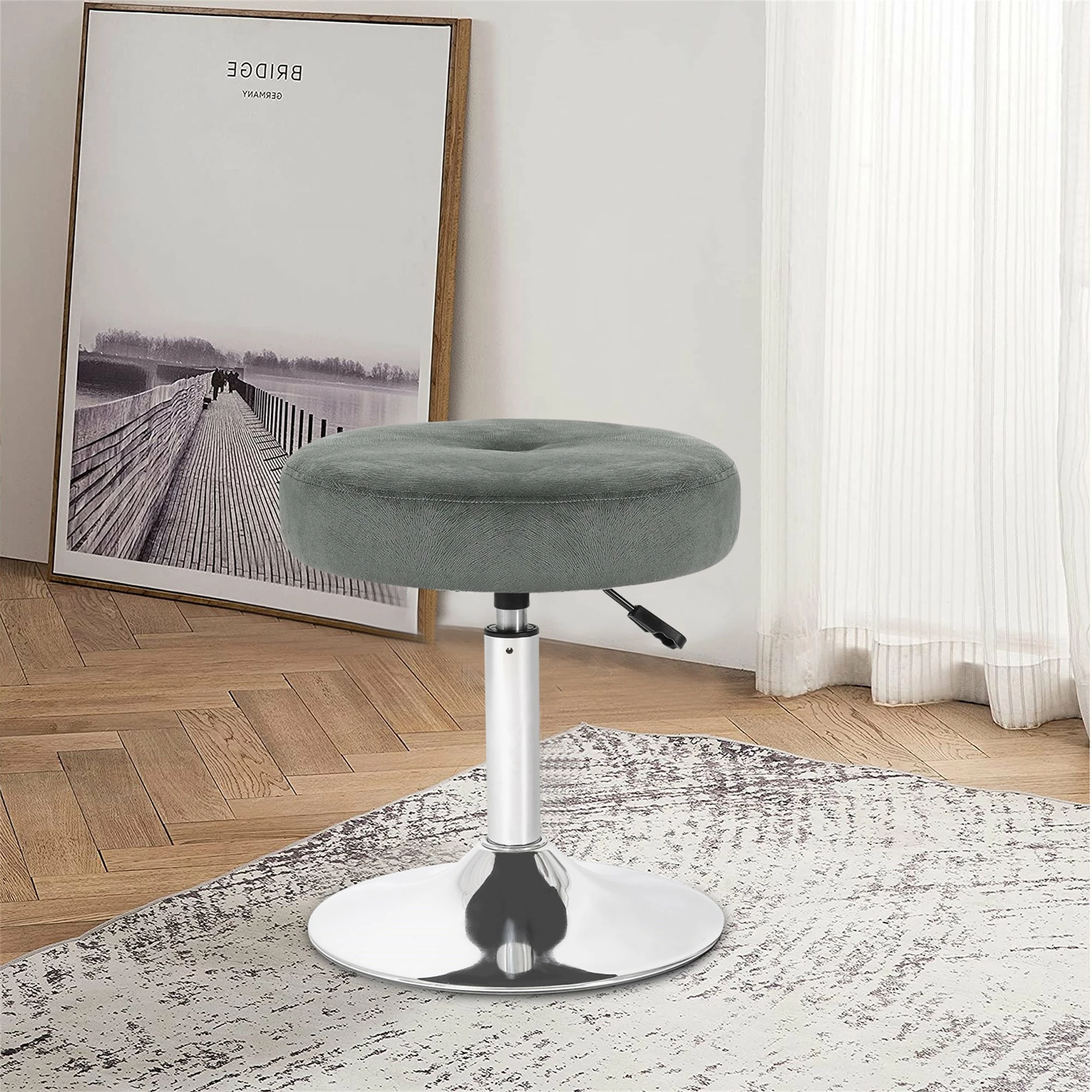 Best deal ๐ฅฐ Adeco Makeup Vanity Stool Chair Round Ottoman Tufted 360ยฐ Swivel Adjustable - 16.1"x16.1"23.2" Blue-fabric ๐ 4 Best deal ๐ฅฐ Adeco Makeup Vanity Stool Chair Round Ottoman Tufted 360ยฐ Swivel Adjustable - 16.1"x16.1"23.2" Blue-fabric ๐ - Image 2