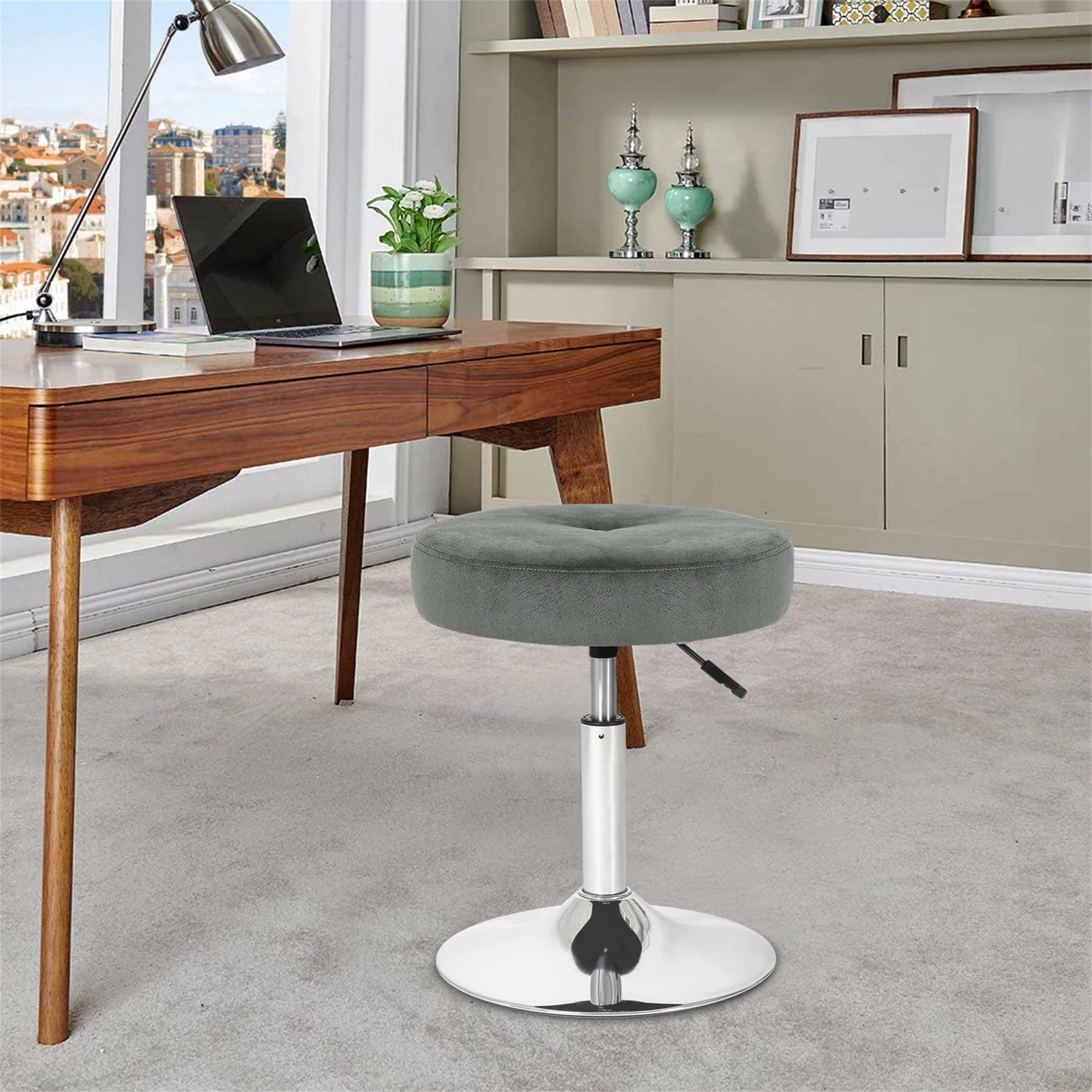Best deal ๐ฅฐ Adeco Makeup Vanity Stool Chair Round Ottoman Tufted 360ยฐ Swivel Adjustable - 16.1"x16.1"23.2" Blue-fabric ๐ 5 Best deal ๐ฅฐ Adeco Makeup Vanity Stool Chair Round Ottoman Tufted 360ยฐ Swivel Adjustable - 16.1"x16.1"23.2" Blue-fabric ๐ - Image 3