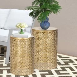 Budget 🎁 Adeco Metal Set Of 2 Round End Tables Nightstands Coffee Side Tables 🔔
