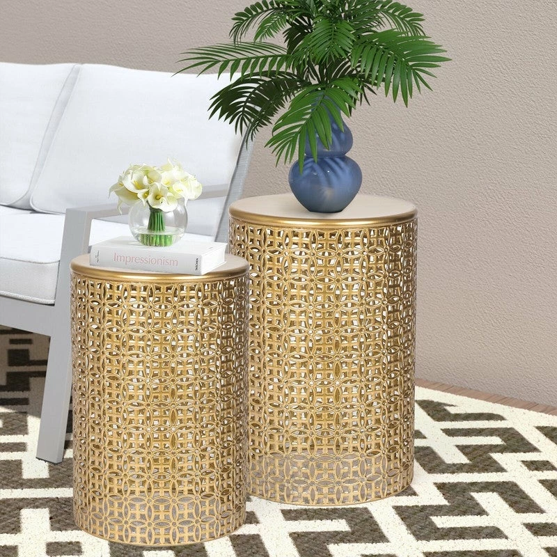 Budget 🎁 Adeco Metal Set Of 2 Round End Tables Nightstands Coffee Side Tables 🔔 3 Budget 🎁 Adeco Metal Set Of 2 Round End Tables Nightstands Coffee Side Tables 🔔
