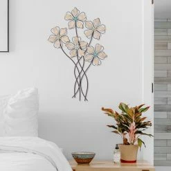 Best Pirce 🧨 Adeco Metal Wall Decor Wall Hanging Sculptures With 5 Flowers 😀