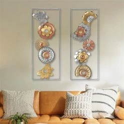 Wholesale 🥰 Adeco Metal Wall Decor With Frame Flowers Set Of 2 Wall Art Sculptures 🎉