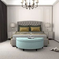 Wholesale 👍 Adeco Pastel Blue Modern Fabric Storage Ottoman Bench 🔥 -Adeco Shop Adeco Modern Fabric Half Moon Storage Ottoman Bench2C 4422x1922x17.522 Pastel Blue 2