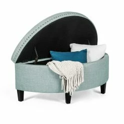 Wholesale 👍 Adeco Pastel Blue Modern Fabric Storage Ottoman Bench 🔥 -Adeco Shop Adeco Modern Fabric Half Moon Storage Ottoman Bench2C 4422x1922x17.522 Pastel Blue