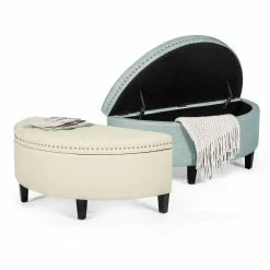 Wholesale 👍 Adeco Pastel Blue Modern Fabric Storage Ottoman Bench 🔥 -Adeco Shop Adeco Modern Fabric Half Moon Storage Ottoman Bench2C 4422x1922x17.522 Pastel Blue 6