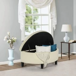 New 🔔 Adeco Modern Half Moon Beige Storage Ottoman 🛒 -Adeco Shop Adeco Modern Half Moon Beige Storage Ottoman 1