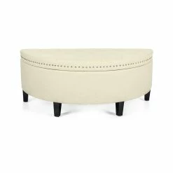 New 🔔 Adeco Modern Half Moon Beige Storage Ottoman 🛒 -Adeco Shop Adeco Modern Half Moon Storage Ottoman Bed Bench2C 4422x1922x17222C Beige 1