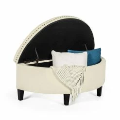 New 🔔 Adeco Modern Half Moon Beige Storage Ottoman 🛒 -Adeco Shop Adeco Modern Half Moon Storage Ottoman Bed Bench2C 4422x1922x17222CRice Beige 1