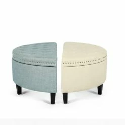 New 🔔 Adeco Modern Half Moon Beige Storage Ottoman 🛒 -Adeco Shop Adeco Modern Half Moon Storage Ottoman Bed Bench2C 4422x1922x17222CRice Beige 2