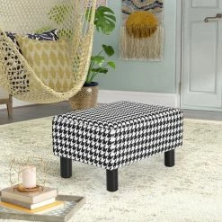 Flash Sale 😀 Adeco Small Foot Stool Ottoman Foot Rest Black/white ❤️ -Adeco Shop Adeco Modern Rectangle Ottoman stool Velvet Fabric Padded Footrest 10