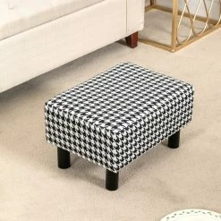 Flash Sale 😀 Adeco Small Foot Stool Ottoman Foot Rest Black/white ❤️ -Adeco Shop Adeco Modern Rectangle Ottoman stool Velvet Fabric Padded Footrest 11