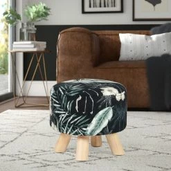 Flash Sale 👍 Adeco Modern Round Ottoman Foot Rest Footstool Velvet Fabric Padded 🔔