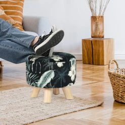 Flash Sale 👍 Adeco Modern Round Ottoman Foot Rest Footstool Velvet Fabric Padded 🔔 -Adeco Shop Adeco Modern Round Ottoman Foot Rest Footstool Velvet Fabric Padded 3