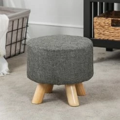 Best Sale 🎉 Adeco Modern Round Ottoman Home Footrest Stool/ Linen Fabric Seat Pouf Grey 🧨 -Adeco Shop Adeco Modern Round Ottoman Home Footrest Stool Linen Fabric Seat Pouf 11