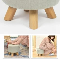 Best Sale 🎉 Adeco Modern Round Ottoman Home Footrest Stool/ Linen Fabric Seat Pouf Grey 🧨 -Adeco Shop Adeco Modern Round Ottoman Home Footrest Stool Linen Fabric Seat Pouf 3