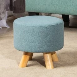 Best Sale 🎉 Adeco Modern Round Ottoman Home Footrest Stool/ Linen Fabric Seat Pouf Grey 🧨 -Adeco Shop Adeco Modern Round Ottoman Home Footrest Stool Linen Fabric Seat Pouf 7