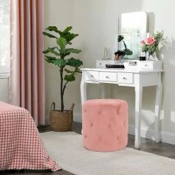 Deals 😉 Adeco Modern Round Velvet Ottoman Footrest Stool Make-up Vanity Pouf 👍 -Adeco Shop Adeco Modern Round Velvet Ottoman Footrest Stool Make up Vanity Pouf 8