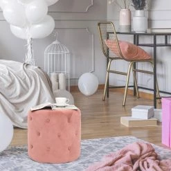 Deals 😉 Adeco Modern Round Velvet Ottoman Footrest Stool Make-up Vanity Pouf 👍 -Adeco Shop Adeco Modern Round Velvet Ottoman Footrest Stool Make up Vanity Pouf 9