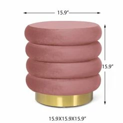 Flash Sale 😀 Adeco Modern Round Velvet Ottoman Upholstered Footrest Makeup Stool Grey 🛒 -Adeco Shop Adeco Modern Round Velvet Ottoman Upholstered Footrest Makeup Stool 13