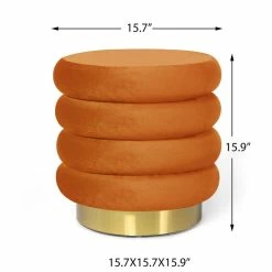 Flash Sale 😀 Adeco Modern Round Velvet Ottoman Upholstered Footrest Makeup Stool Grey 🛒 -Adeco Shop Adeco Modern Round Velvet Ottoman Upholstered Footrest Makeup Stool 2