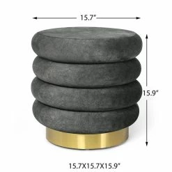 Flash Sale 😀 Adeco Modern Round Velvet Ottoman Upholstered Footrest Makeup Stool Grey 🛒 -Adeco Shop Adeco Modern Round Velvet Ottoman Upholstered Footrest Makeup Stool 8