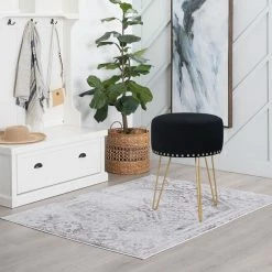 Buy 👍 Adeco Modern Round Velvet Ottoman Vanity Footstool Golden Metal Legs 👏 -Adeco Shop Adeco Modern Round Velvet Ottoman Vanity Footstool Golden Metal Legs 4