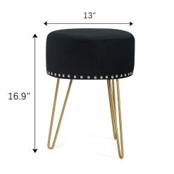 Buy 👍 Adeco Modern Round Velvet Ottoman Vanity Footstool Golden Metal Legs 👏 -Adeco Shop Adeco Modern Round Velvet Ottoman Vanity Footstool Golden Metal Legs 5