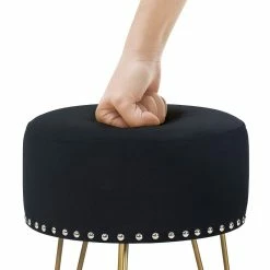 Buy 👍 Adeco Modern Round Velvet Ottoman Vanity Footstool Golden Metal Legs 👏 -Adeco Shop Adeco Modern Round Velvet Ottoman Vanity Footstool Golden Metal Legs 7