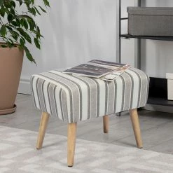 Brand new 🔔 Adeco Modern Simple Nordic Stripes Ottoman Stool Seat, 21x14x16.5, Gray Stripes 👏