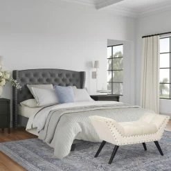 Best Sale 🤩 Adeco Modern Upholstered Fabric Ottoman Accent Bench Tufted Entryway ⭐ -Adeco Shop Adeco Modern Upholstered Fabric Ottoman Accent Bench Tufted Entryway 2