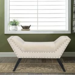 Best Sale 🤩 Adeco Modern Upholstered Fabric Ottoman Accent Bench Tufted Entryway ⭐