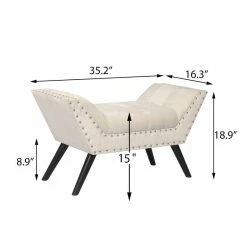Best Sale 🤩 Adeco Modern Upholstered Fabric Ottoman Accent Bench Tufted Entryway ⭐ -Adeco Shop Adeco Modern Upholstered Fabric Ottoman Accent Bench Tufted Entryway 3