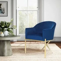 Buy 👏 Adeco Modern Velvet Upholstered Accent Chair Metal Base Thickly Padded ✔️