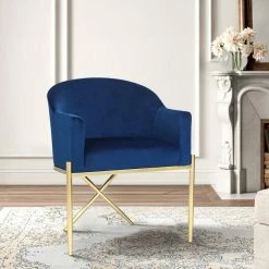 Buy 👏 Adeco Modern Velvet Upholstered Accent Chair Metal Base Thickly Padded ✔️ -Adeco Shop Adeco Modern Velvet Upholstered Accent Chair Metal Base Thickly Padded 3