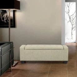 Best Sale 👍 Adeco Ottoman Bench With Storage 48 Inches Long (Beige) 👍