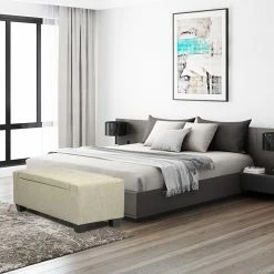 Best Sale 👍 Adeco Ottoman Bench With Storage 48 Inches Long (Beige) 👍 -Adeco Shop Adeco Ottoman Bench with Storage Rectangular Couch Sofa 48 Inches Long 28Beige29 2