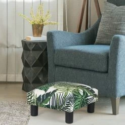 Best Sale 🤩 Adeco Ottoman Footstool- Soft Fabric And Waterproof Faux Leather Green 🛒