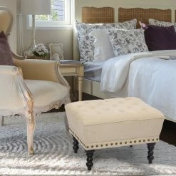 Coupon 😀 Adeco Ottoman Footstool With Nailhead 17 Inches High (Ice Cream) ✔️