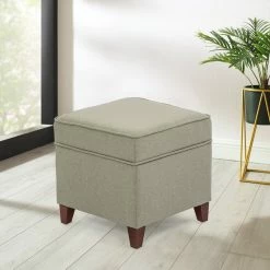 Wholesale 🔔 Adeco Ottoman Storage Chest Footrest - Square Seat (Light Grey) ⌛