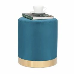 Top 10 🧨 Adeco Ottoman Velvet Footrest Stool Side Table Gold Plating Metal Base White/green 🛒 -Adeco Shop Adeco Ottoman Velvet Footrest Stool Side Table Gold Plating Metal Base 3