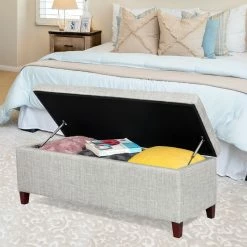 Wholesale 🥰 Adeco Ottoman With Storage Button Tufted DIY Assemble Bench Bedroom Grey 👏 -Adeco Shop Adeco Ottoman with Storage Button Tufted DIY Assemble Bench Bedroom 12