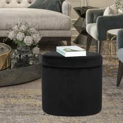Promo ❤️ Adeco Oval Storage Ottoman, Modern Velvet Footrest Vanity Makeup Stool Black 🌟 -Adeco Shop Adeco Oval Storage Ottoman2C Modern Velvet Footrest Vanity Makeup Stool 13