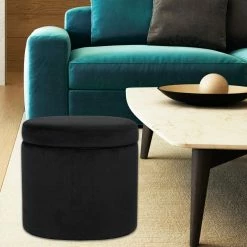Promo ❤️ Adeco Oval Storage Ottoman, Modern Velvet Footrest Vanity Makeup Stool Black 🌟 -Adeco Shop Adeco Oval Storage Ottoman2C Modern Velvet Footrest Vanity Makeup Stool 14