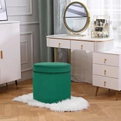 Promo ❤️ Adeco Oval Storage Ottoman, Modern Velvet Footrest Vanity Makeup Stool Black 🌟 -Adeco Shop Adeco Oval Storage Ottoman2C Modern Velvet Footrest Vanity Makeup Stool 2