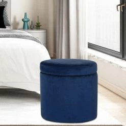 Promo ❤️ Adeco Oval Storage Ottoman, Modern Velvet Footrest Vanity Makeup Stool Black 🌟 -Adeco Shop Adeco Oval Storage Ottoman2C Modern Velvet Footrest Vanity Makeup Stool 7