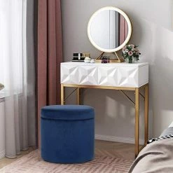 Promo ❤️ Adeco Oval Storage Ottoman, Modern Velvet Footrest Vanity Makeup Stool Black 🌟 -Adeco Shop Adeco Oval Storage Ottoman2C Modern Velvet Footrest Vanity Makeup Stool 9